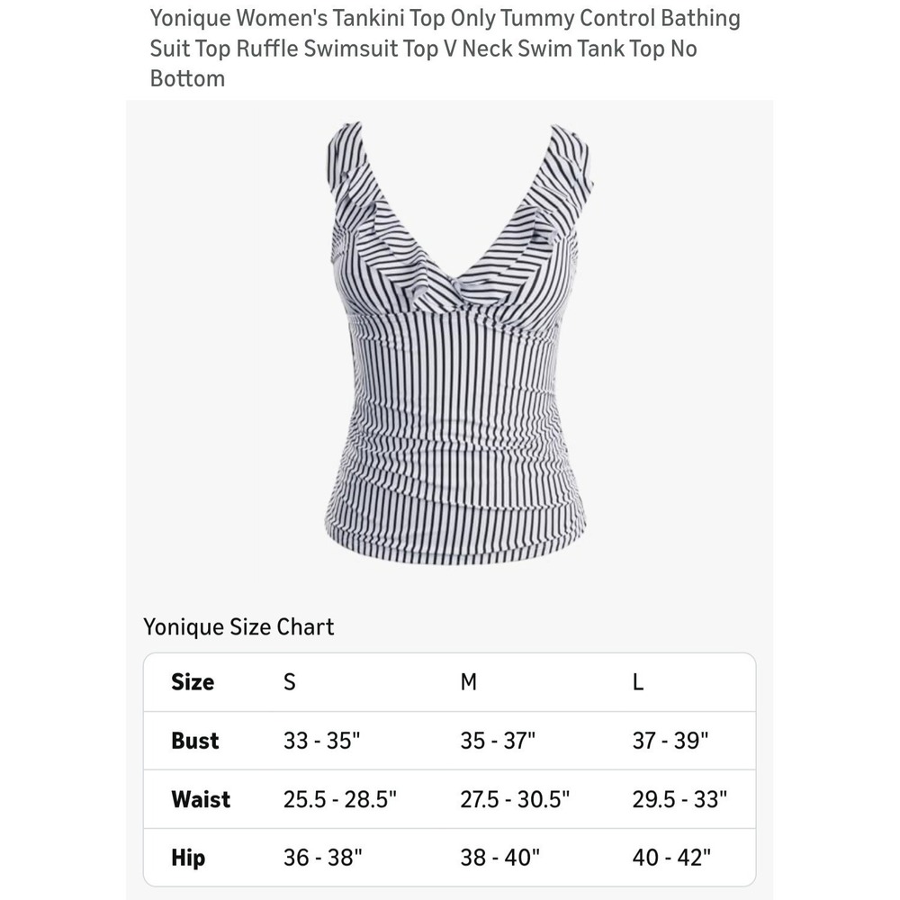 Yonique Black & White Halter Tankini Swim Top ONLY!  Size XL Ruffle Chest NEW - Picture 2 of 10